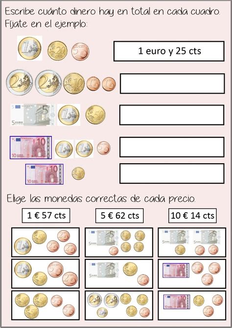 ejercicios fichas de monedas y billetes de euro para imprimir|Monedas y billetes de euro para imprimir. Juegos con euros